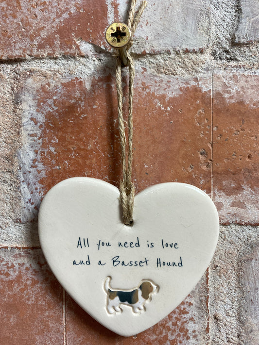 Basset Hound Ceramic Heart Ornament