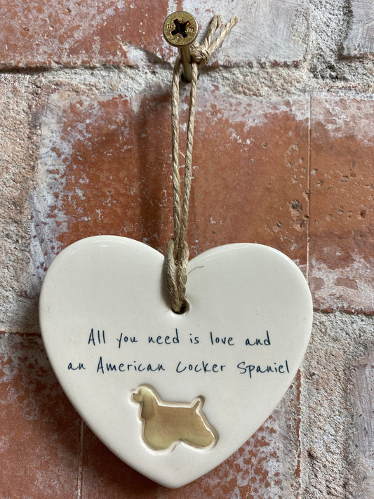 American Cocker Spaniel Ceramic Heart Ornament