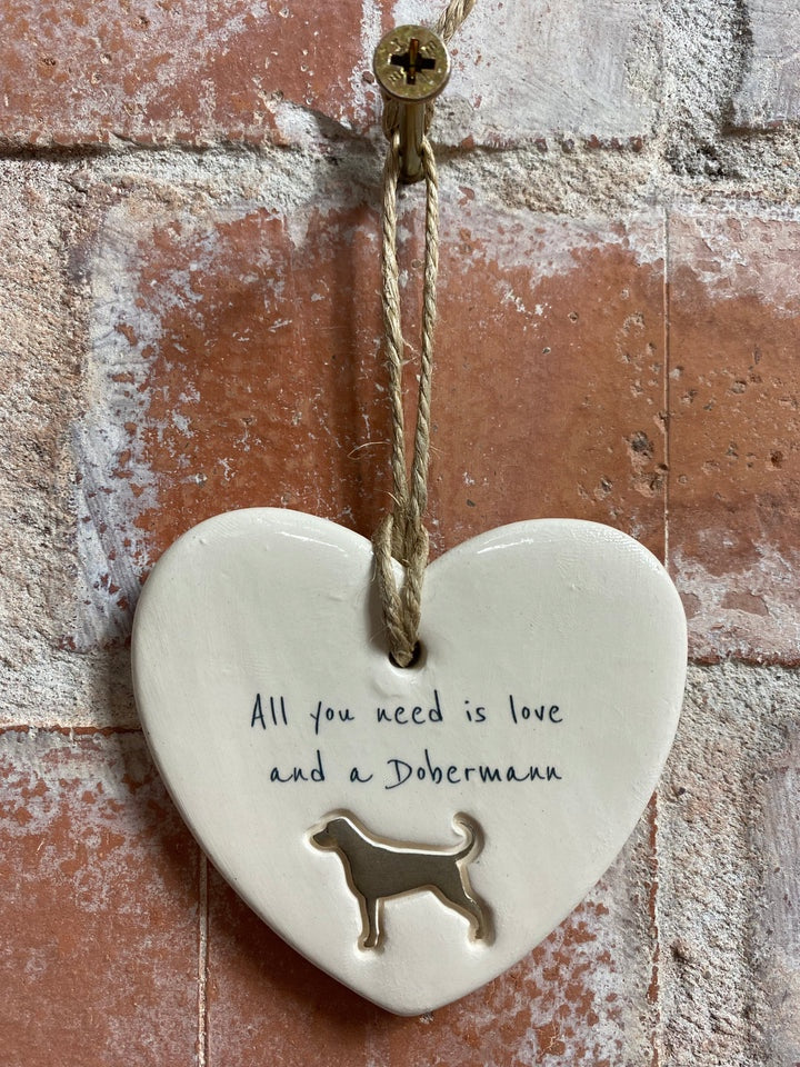 Dobermann Ceramic Heart Ornament