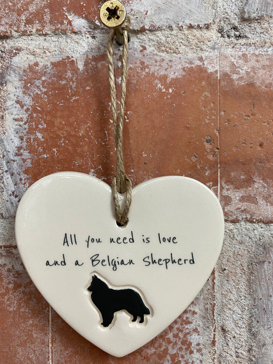 Belgian Shepherd Ceramic Heart Ornament