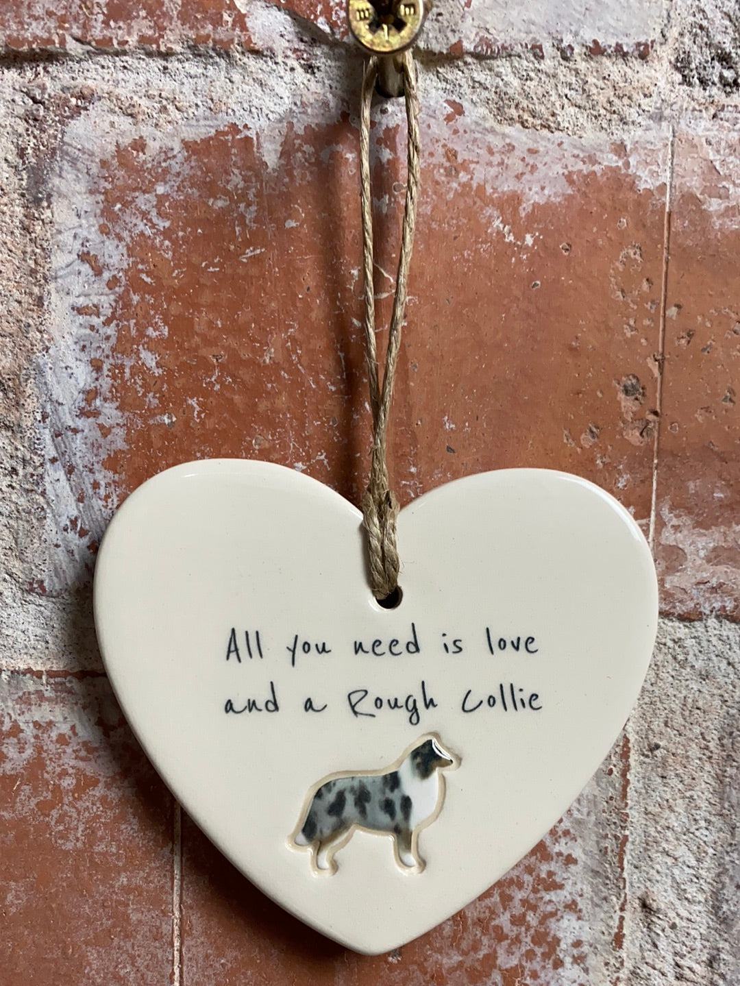 Rough Collie Ceramic Heart Ornament
