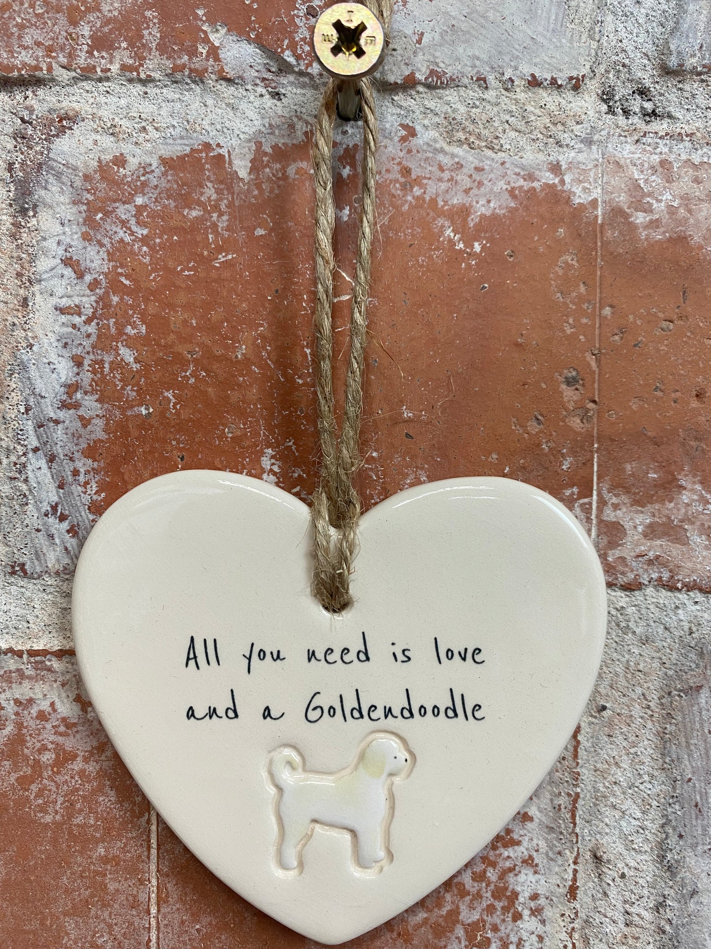 Goldendoodle Ceramic Heart Ornament