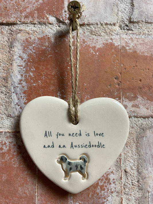 Aussiedoodle Ceramic Heart Ornament