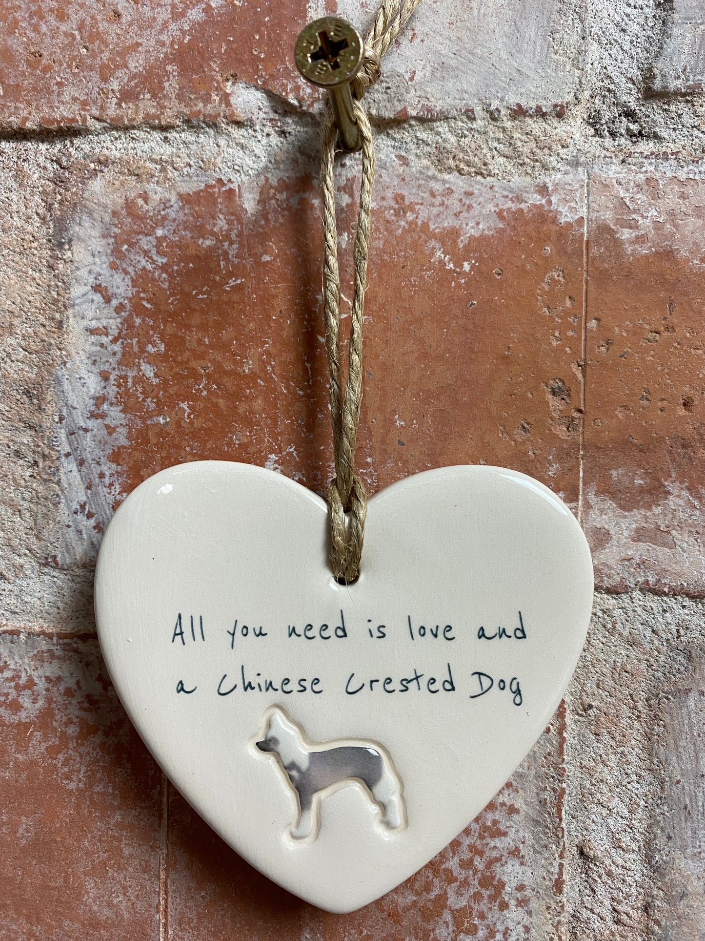 Chinese Crested Dog Ceramic Heart Ornament