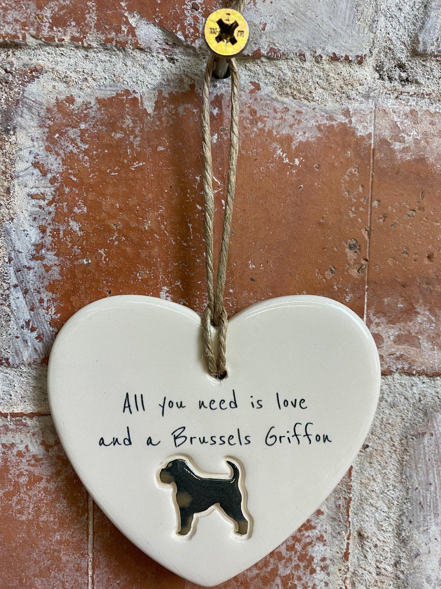 Brussels Griffon Ceramic Heart Ornament