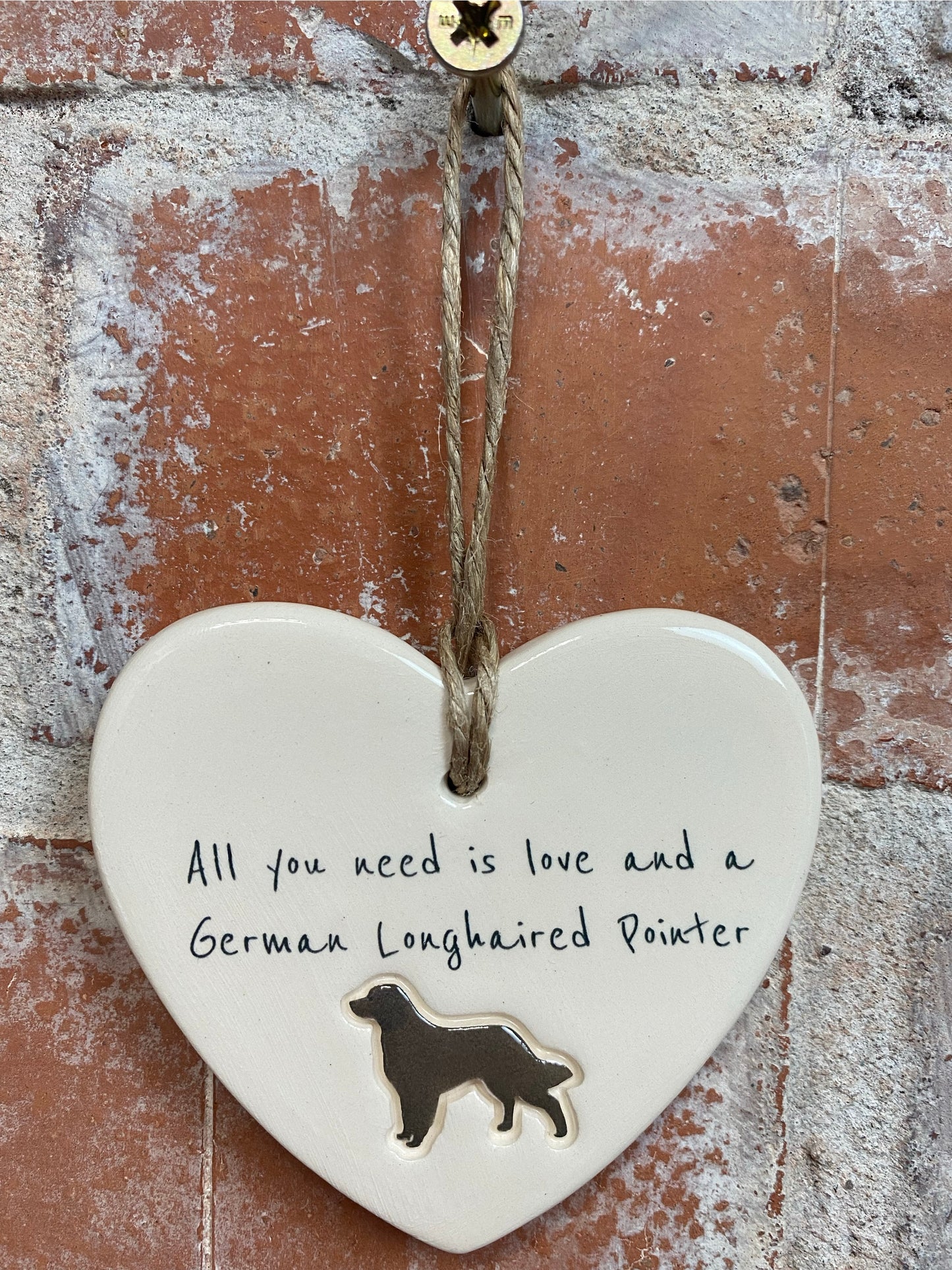 German Longhaired Pointer Ceramic Heart Ornament