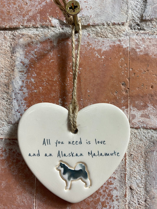 Alaskan Malamute Ceramic Heart Ornament