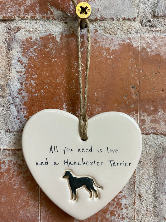 Manchester Terrier Ceramic Heart Ornament