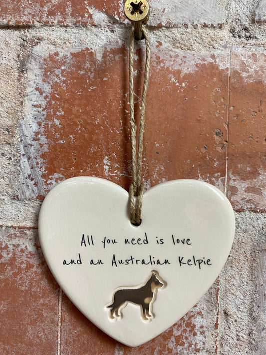 Australian Kelpie Ceramic Heart Ornament