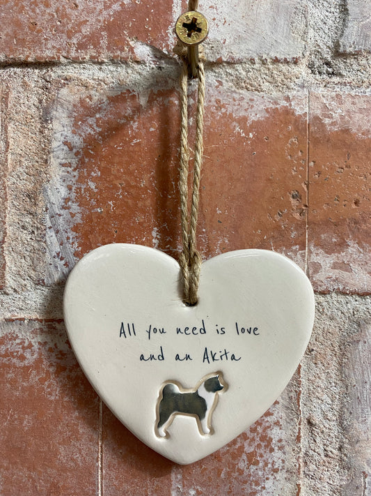 Akita Ceramic Heart Ornament