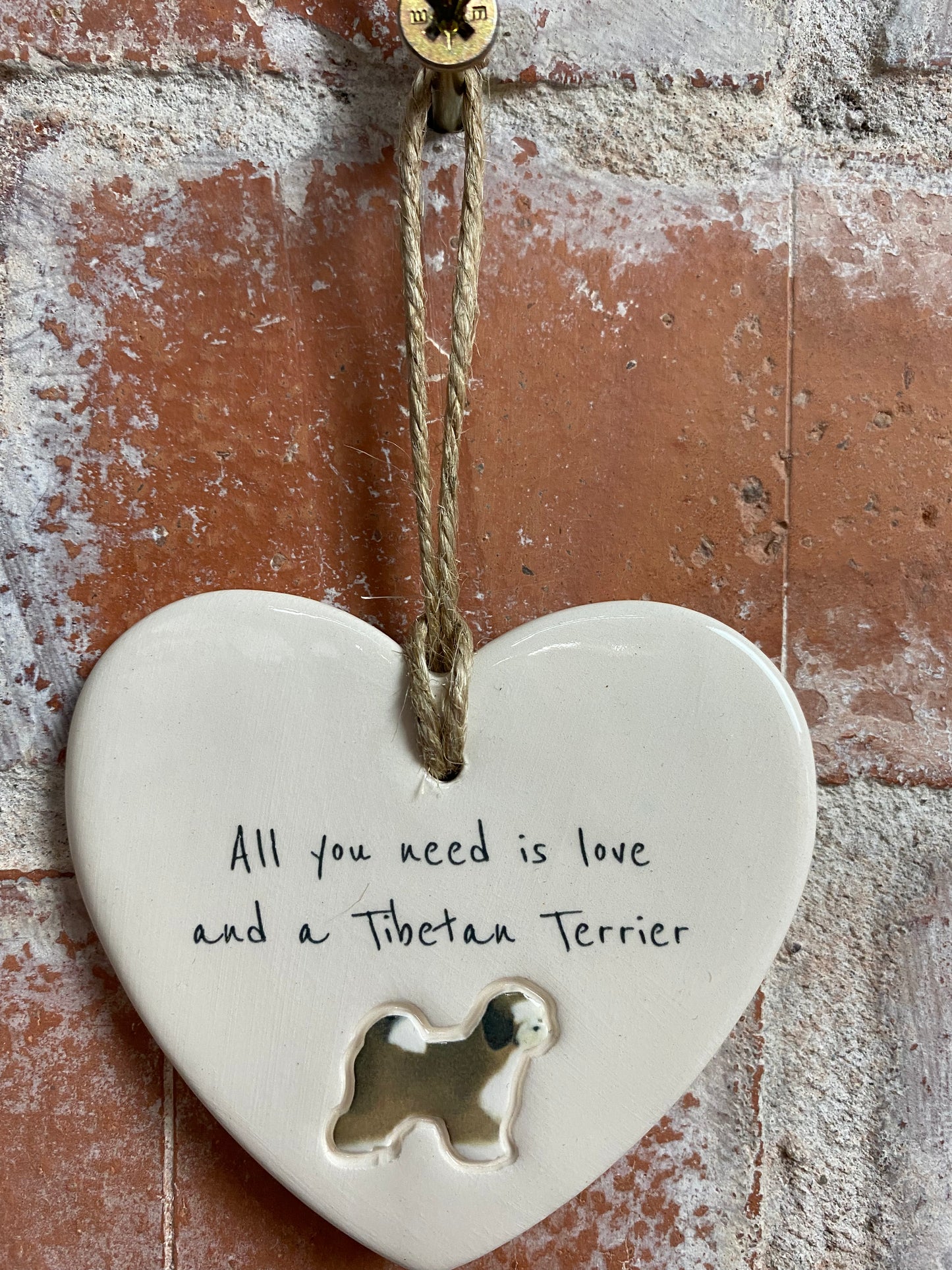 Tibetan Terrier Ceramic Heart Ornament
