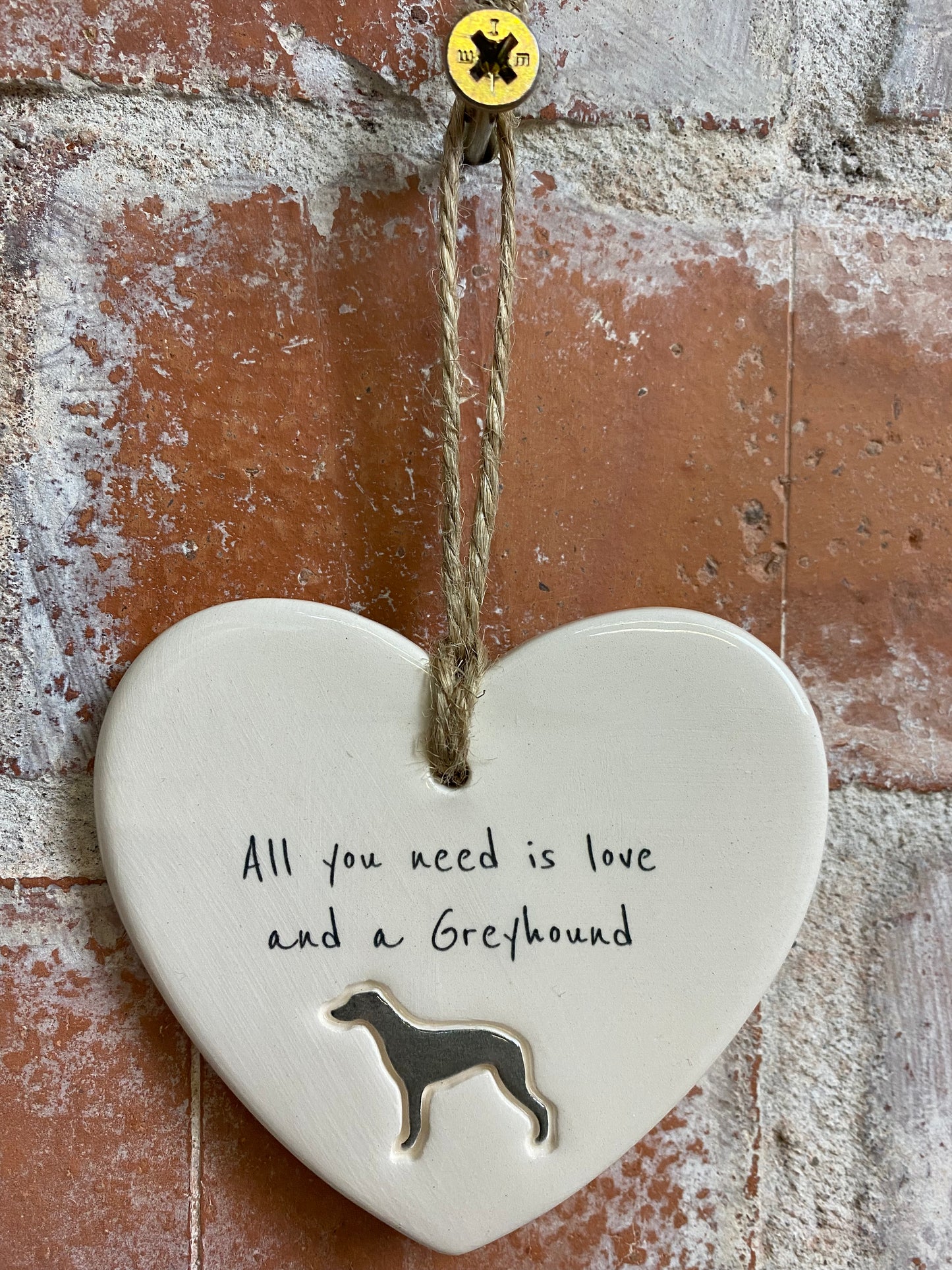 Greyhound Ceramic Heart Ornament