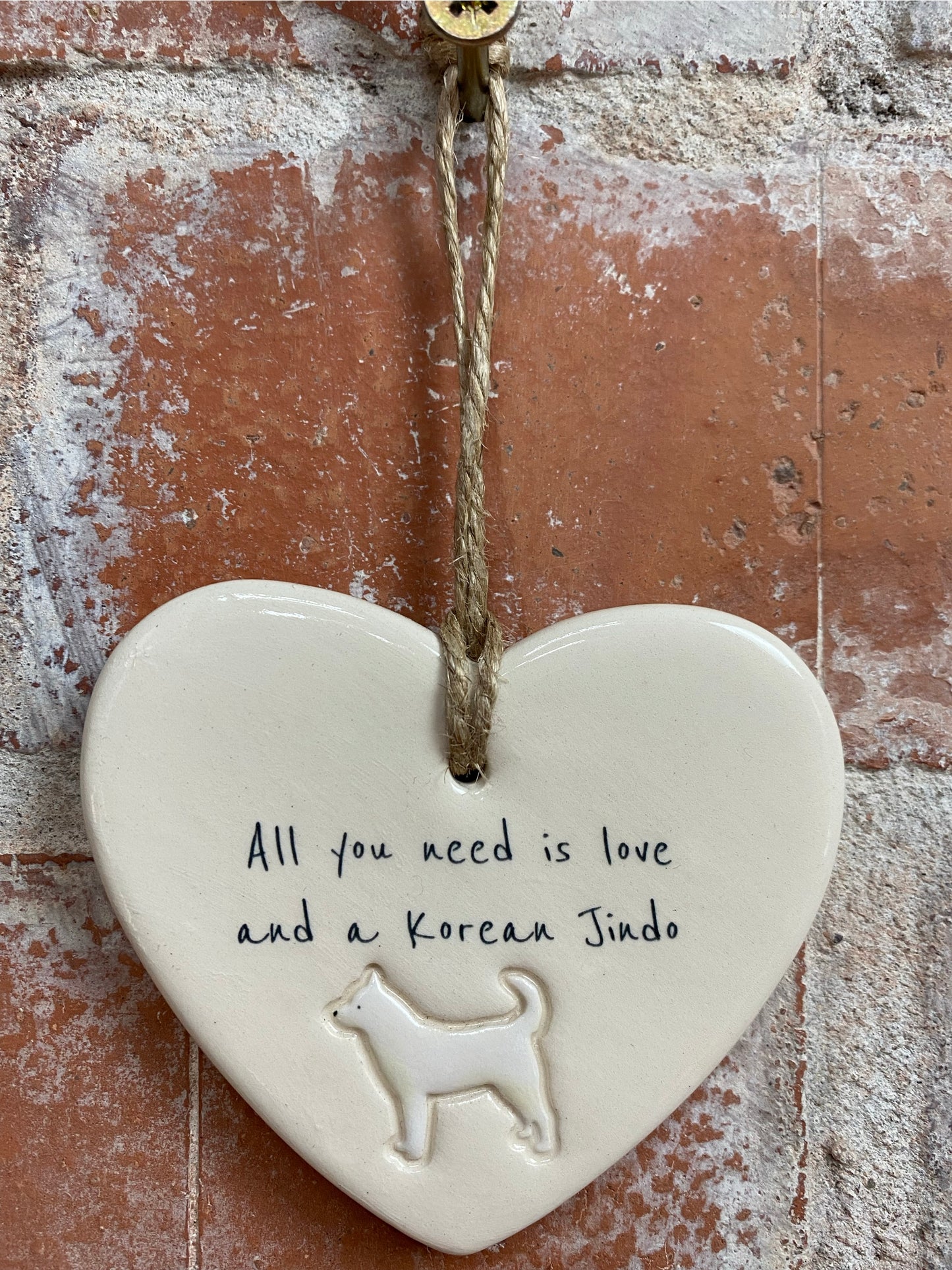 Korean Jindo Ceramic Heart Ornament