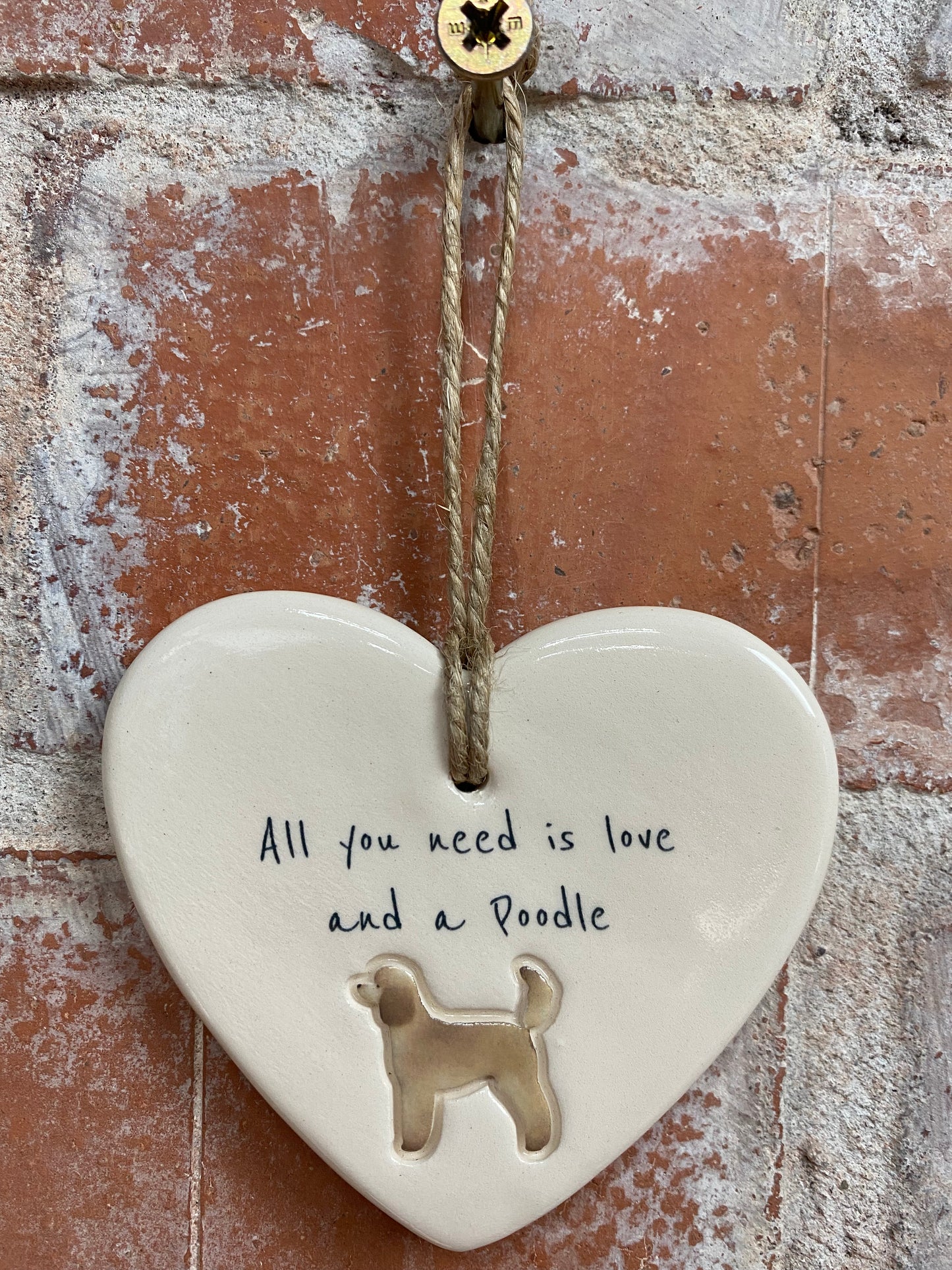 Poodle Ceramic Heart Ornament