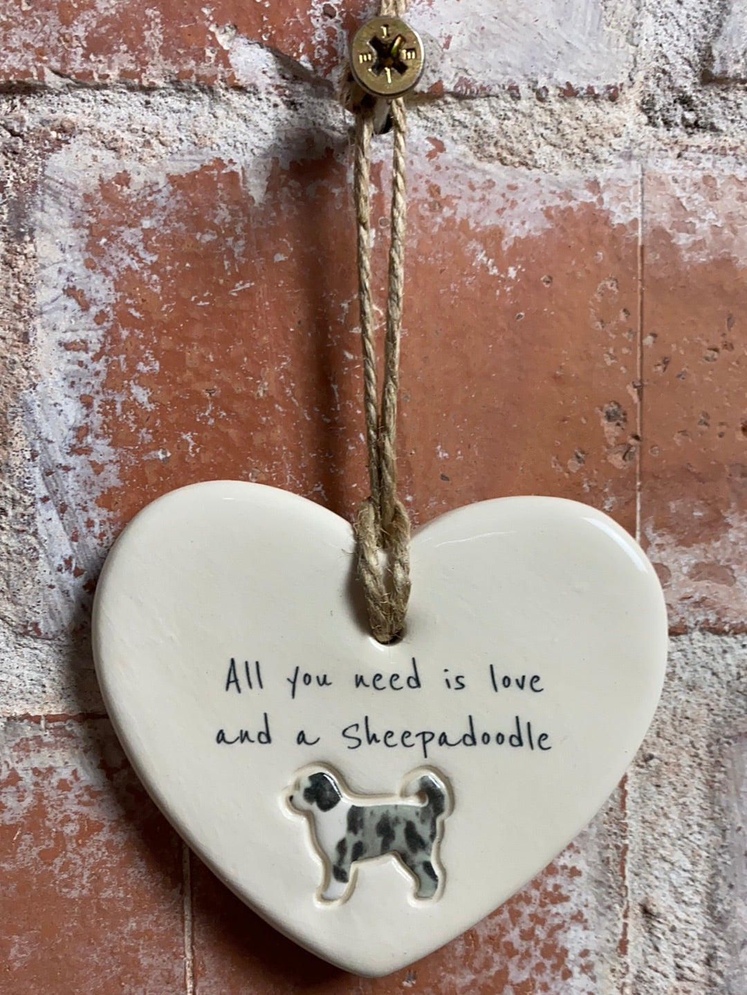 Sheepadoodle Ceramic Heart Ornament
