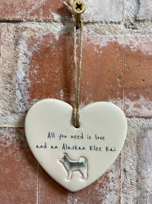 Alaskan Klee Kai Ceramic Heart Ornament