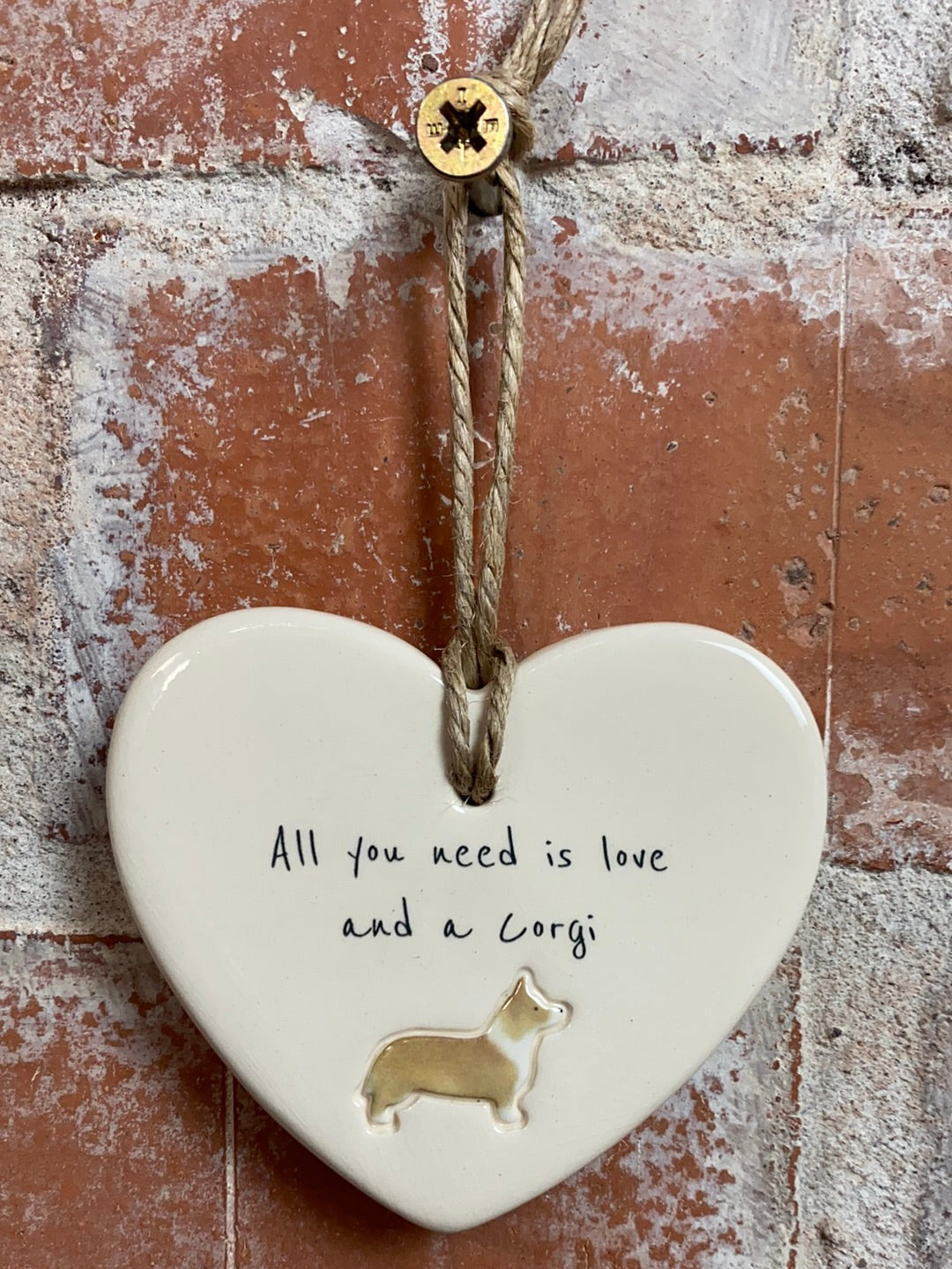 Corgi Ceramic Heart Ornament