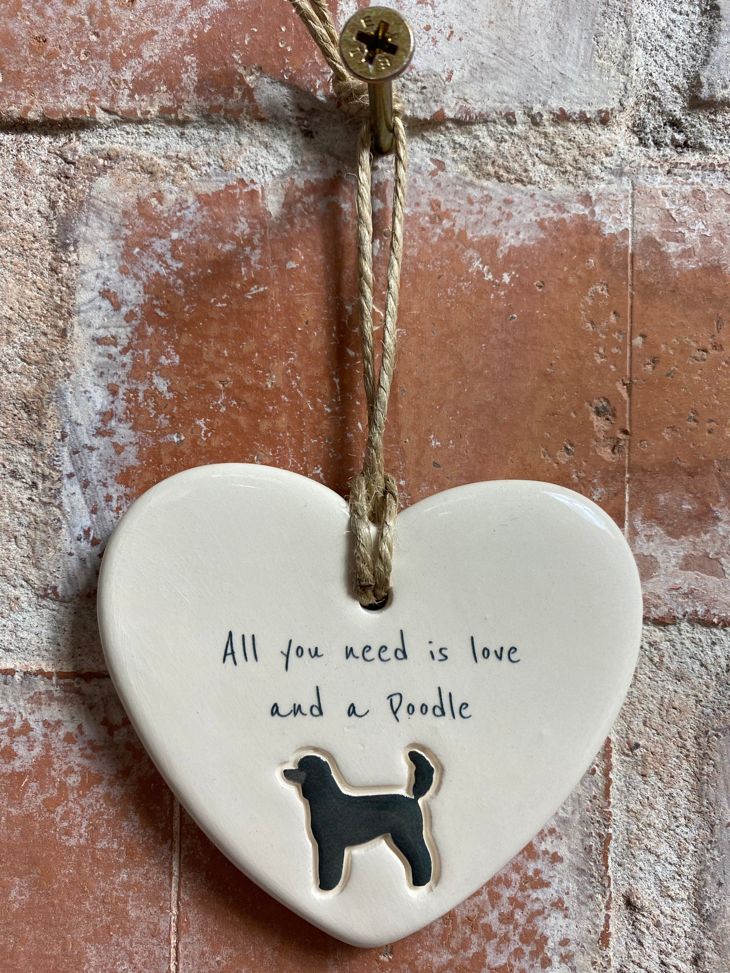 Poodle Ceramic Heart Ornament