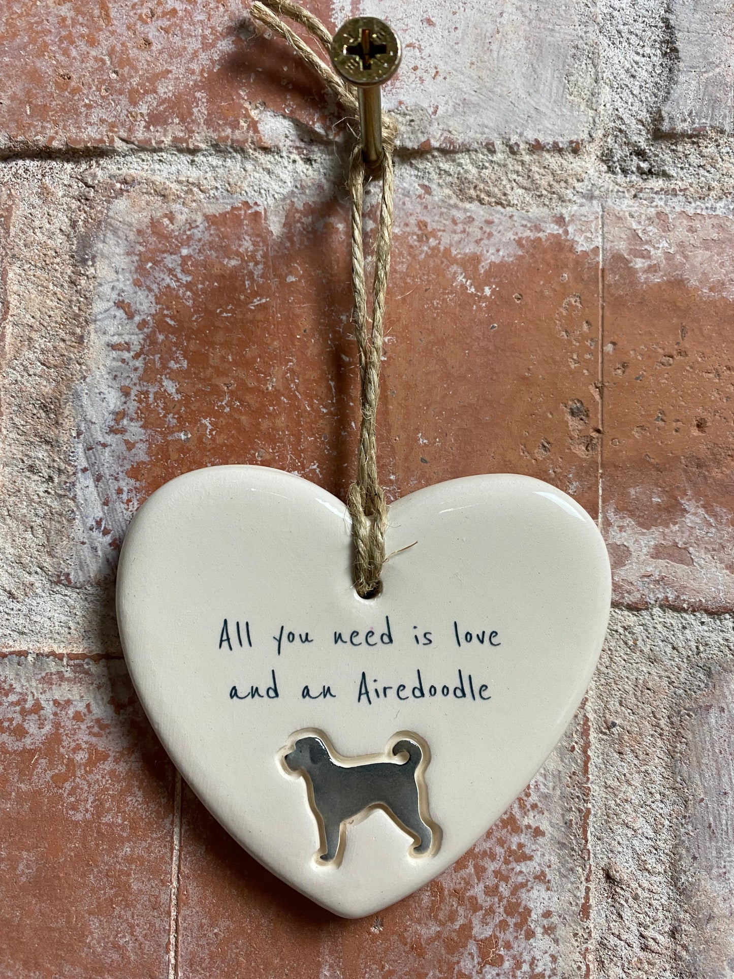 Airedoodle Ceramic Heart Ornament