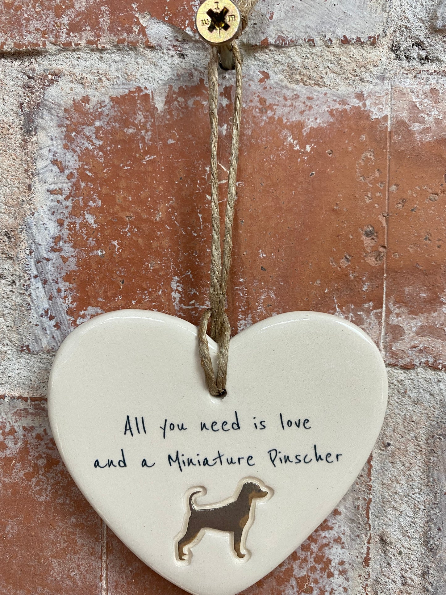 Miniature Pinscher Ceramic Heart Ornament