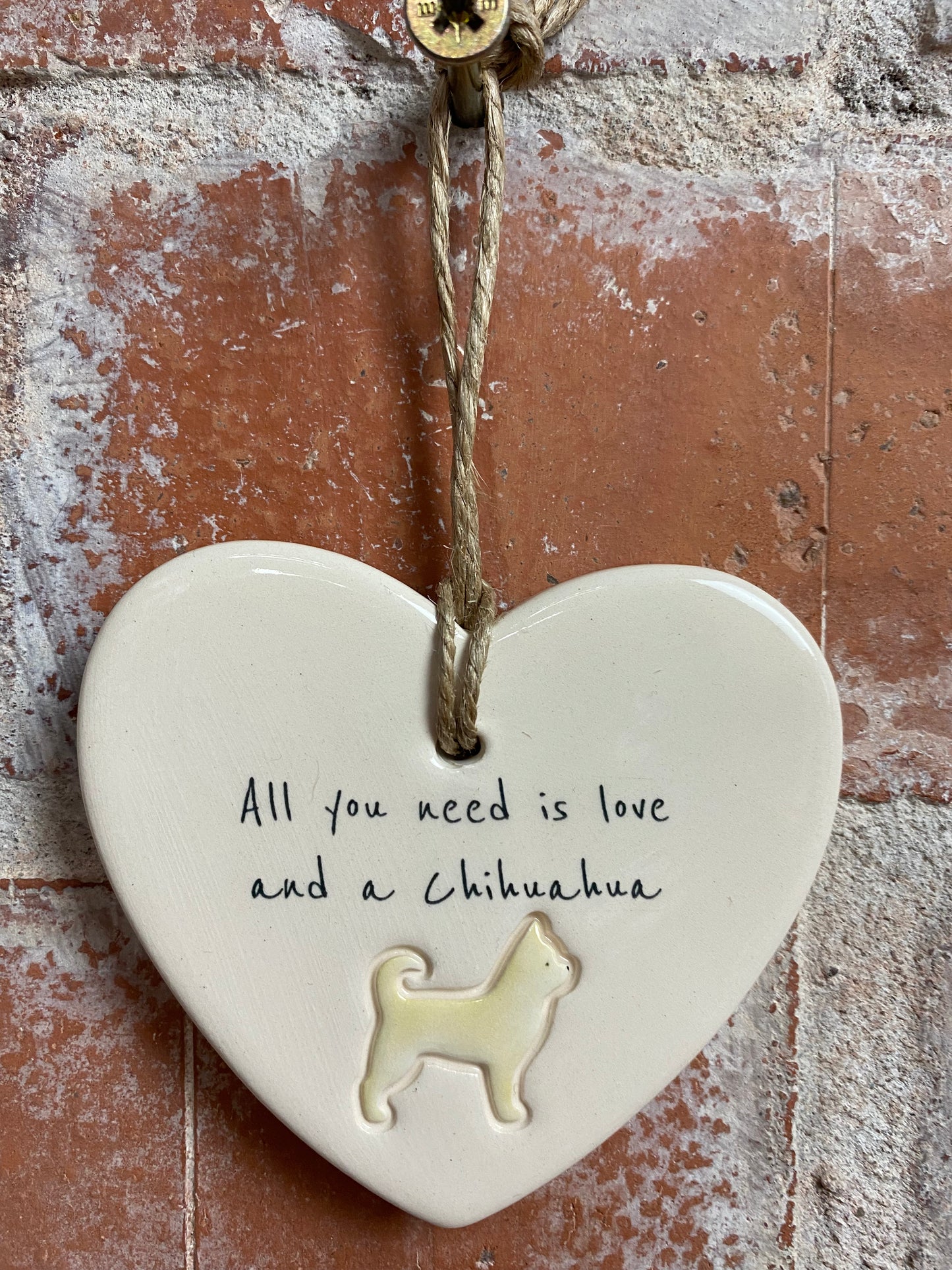 Chihuahua Ceramic Heart Ornament