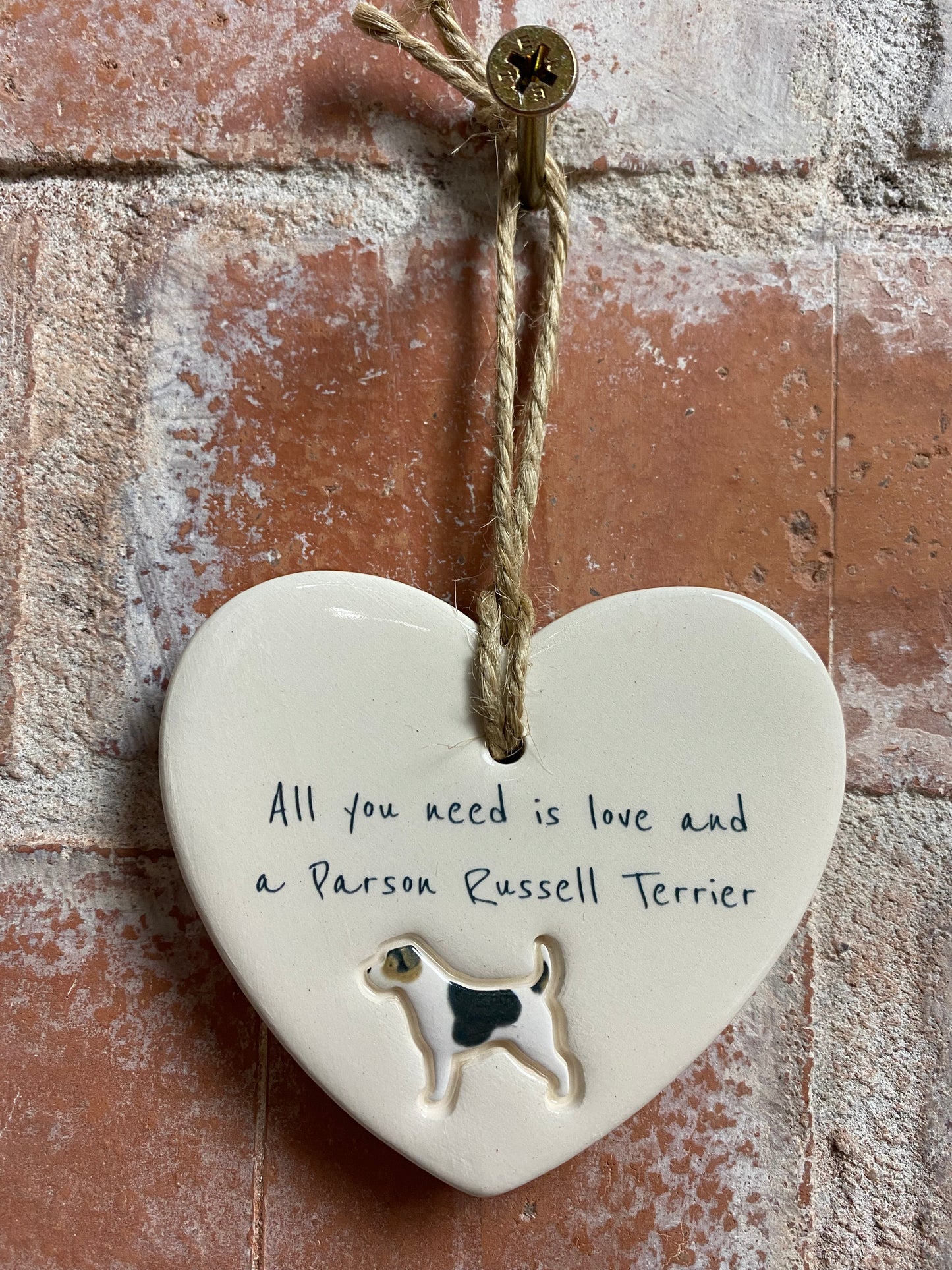 Parson Russell Terrier Ceramic Heart Ornament