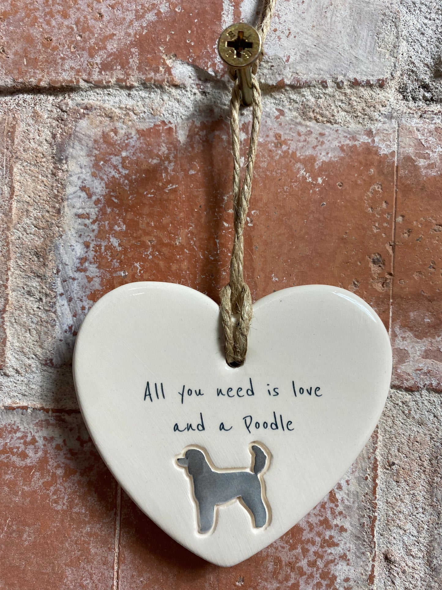 Poodle Ceramic Heart Ornament