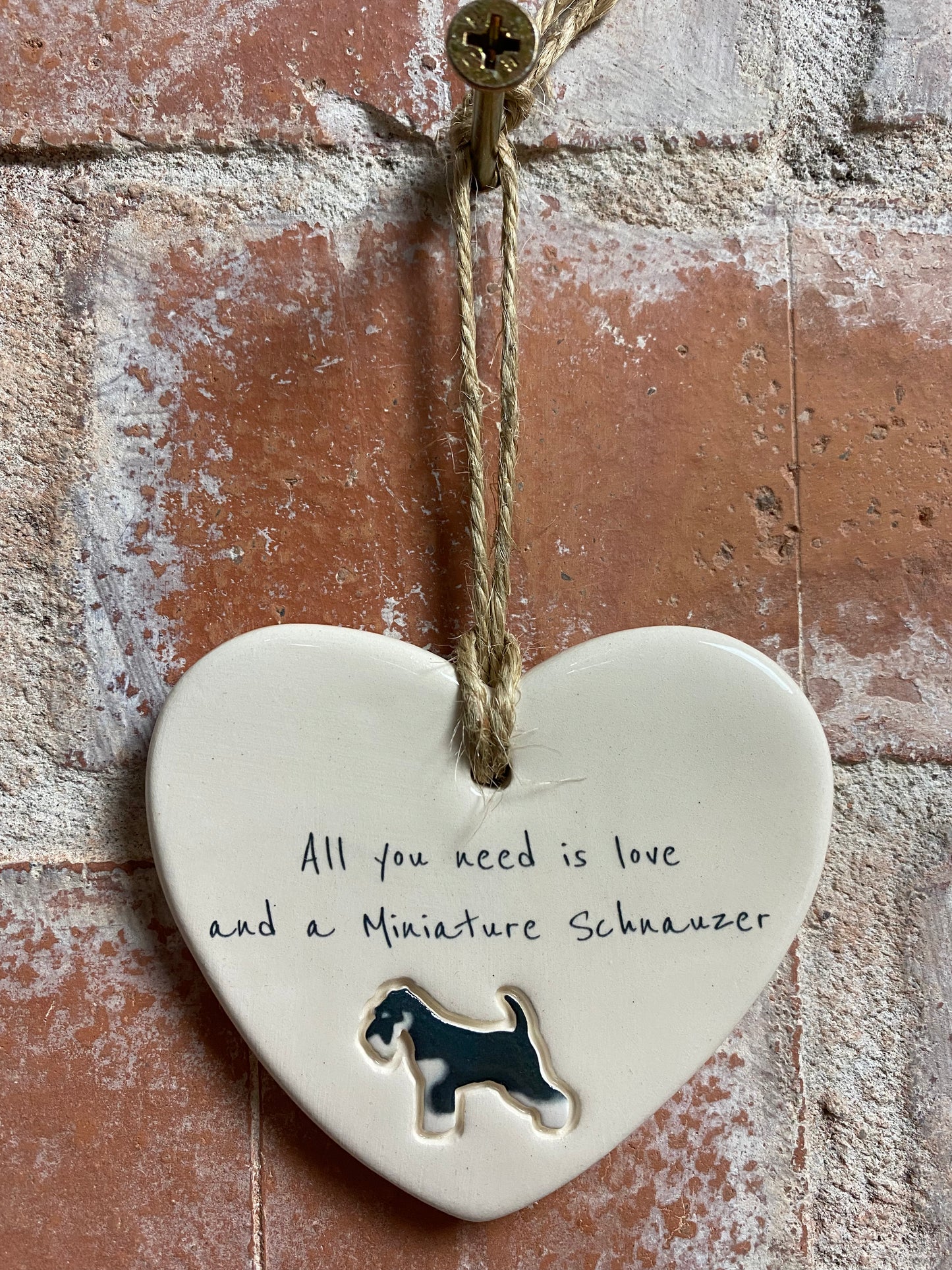 Miniature Schnauzer Ceramic Heart Ornament