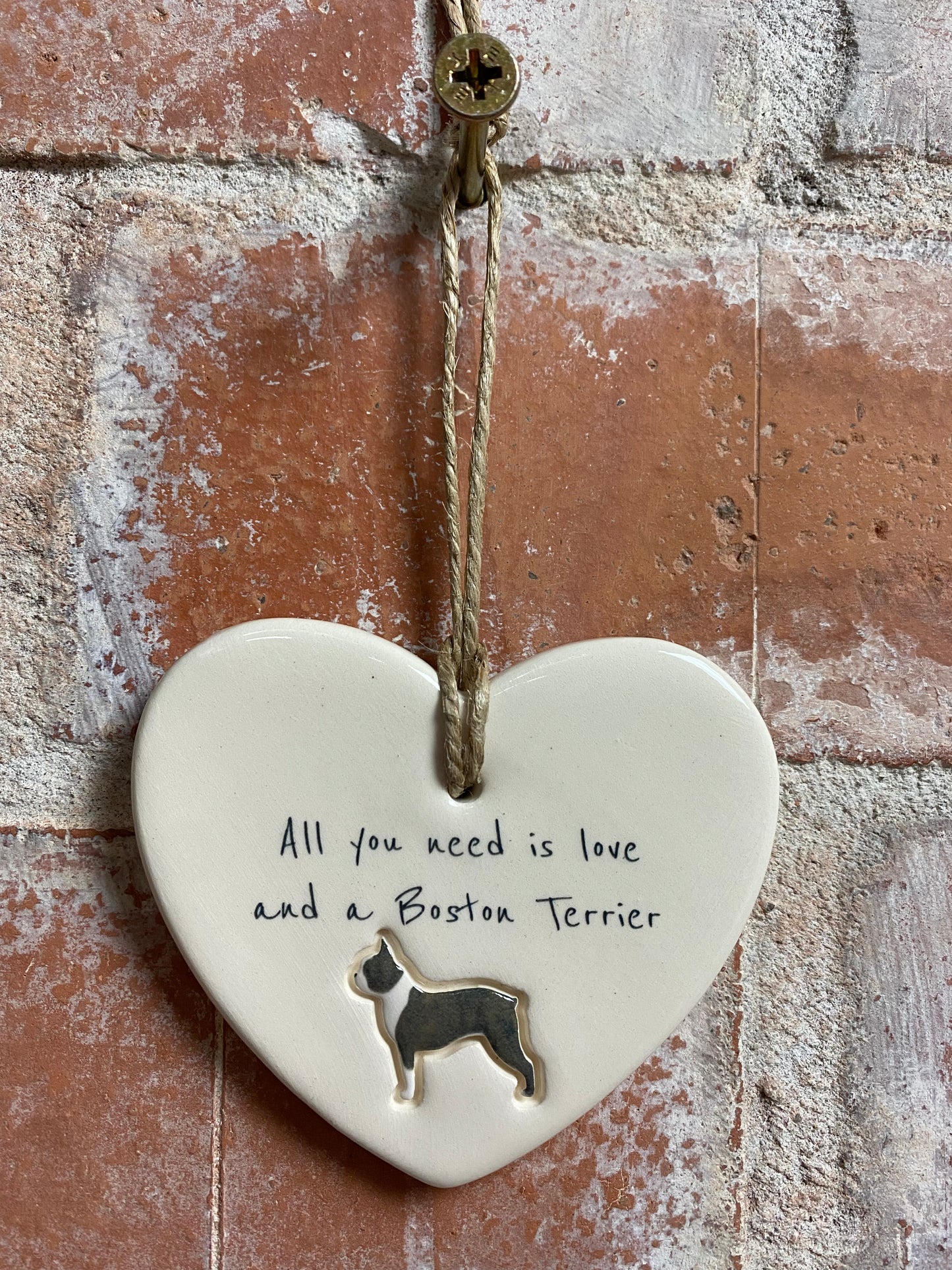 Boston Terrier Ceramic Heart Ornament