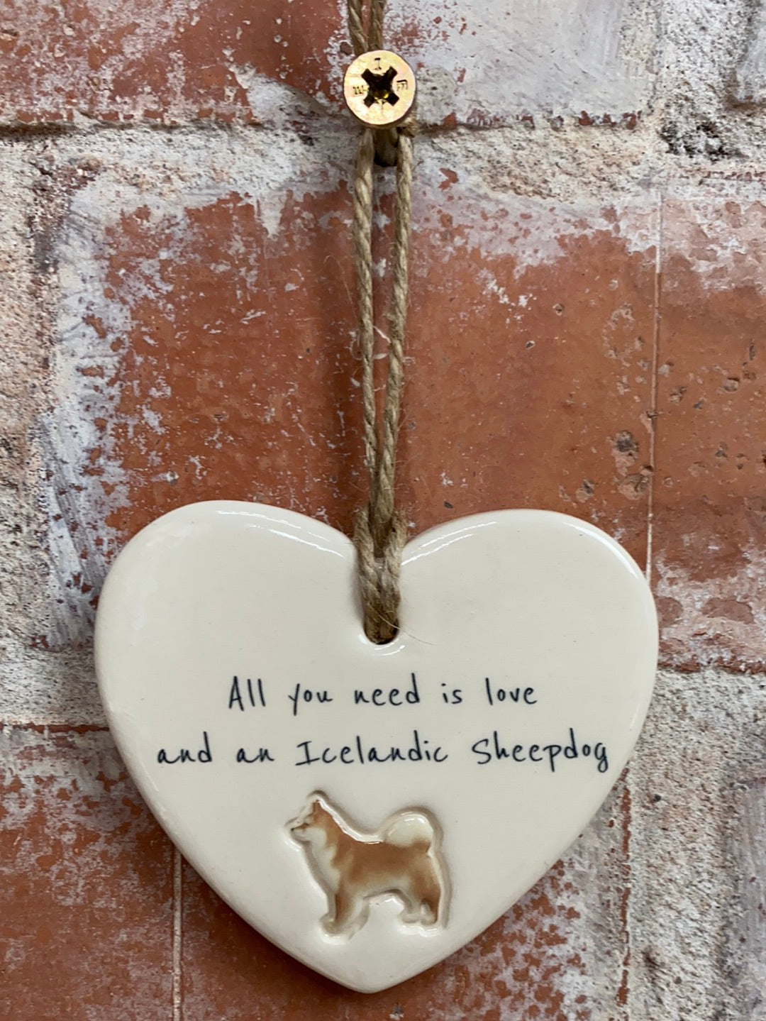 Icelandic Sheepdog Ceramic Heart Ornament