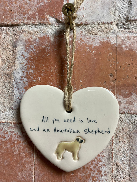 Anatolian Shepherd Ceramic Heart Ornament