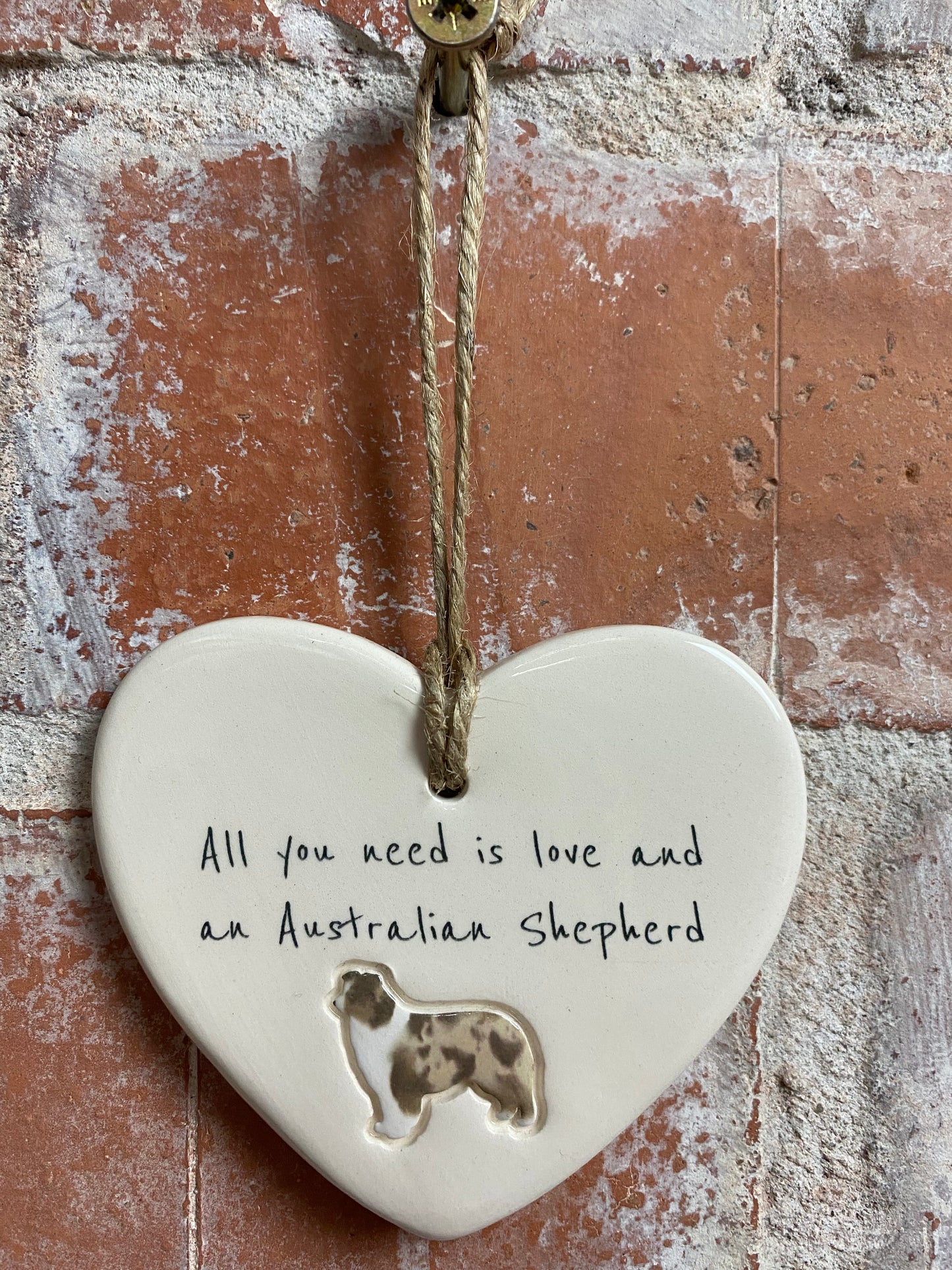 Australian Shepherd Ceramic Heart Ornament