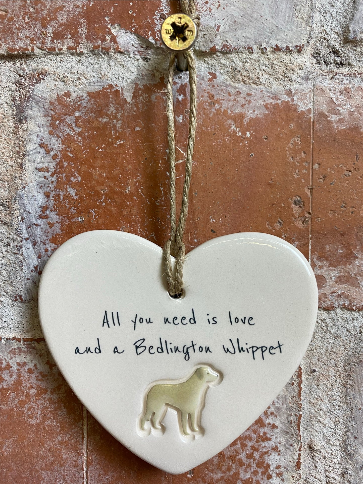 Bedlington Whippet Ceramic Heart Ornament