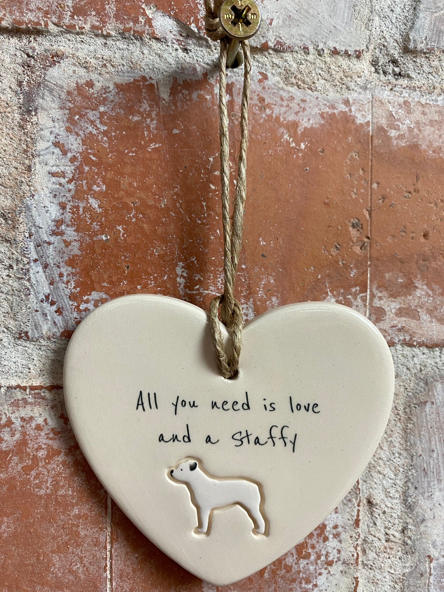 Staffy Ceramic Heart Ornament