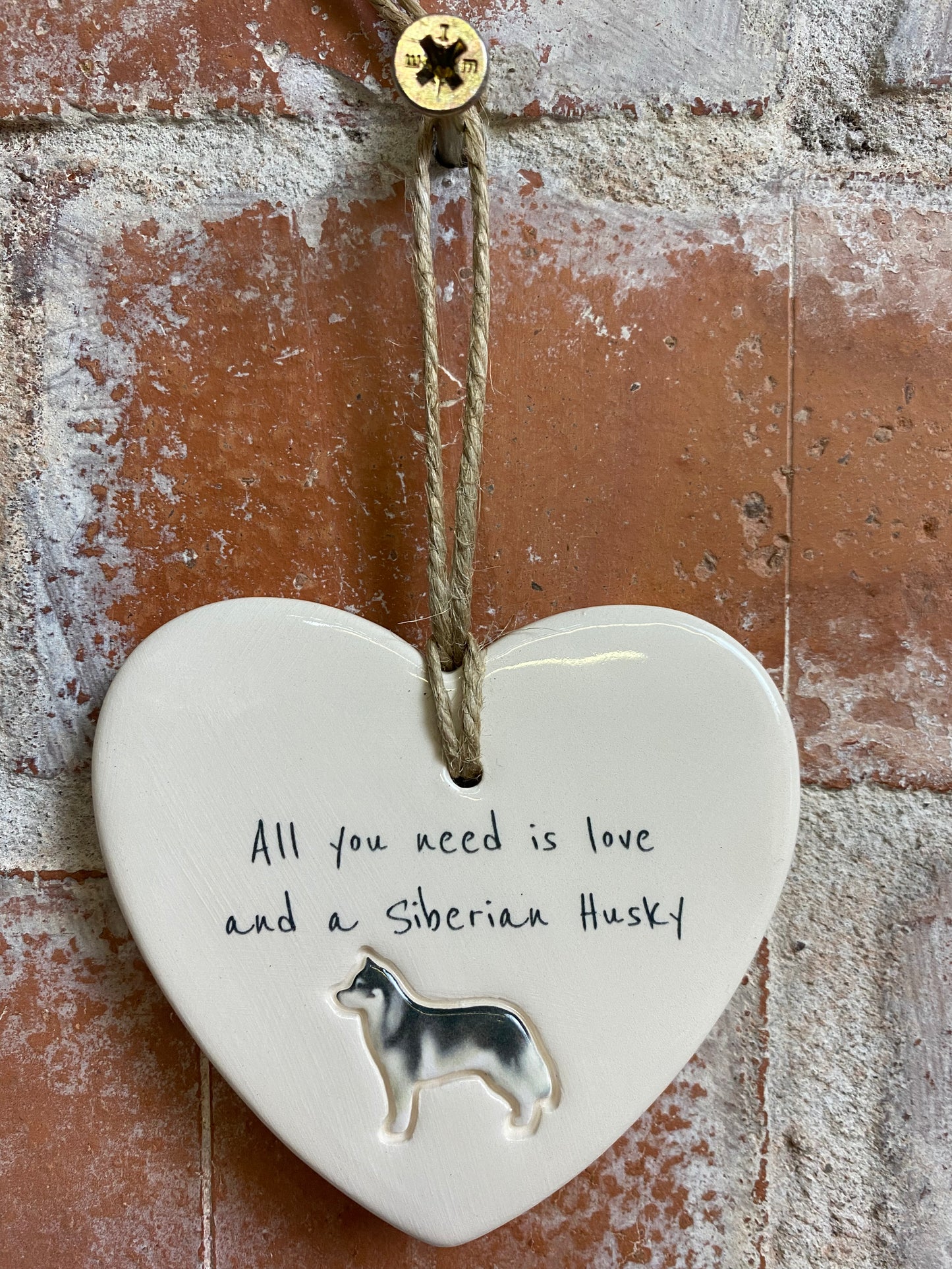 Siberian Husky Ceramic Heart Ornament