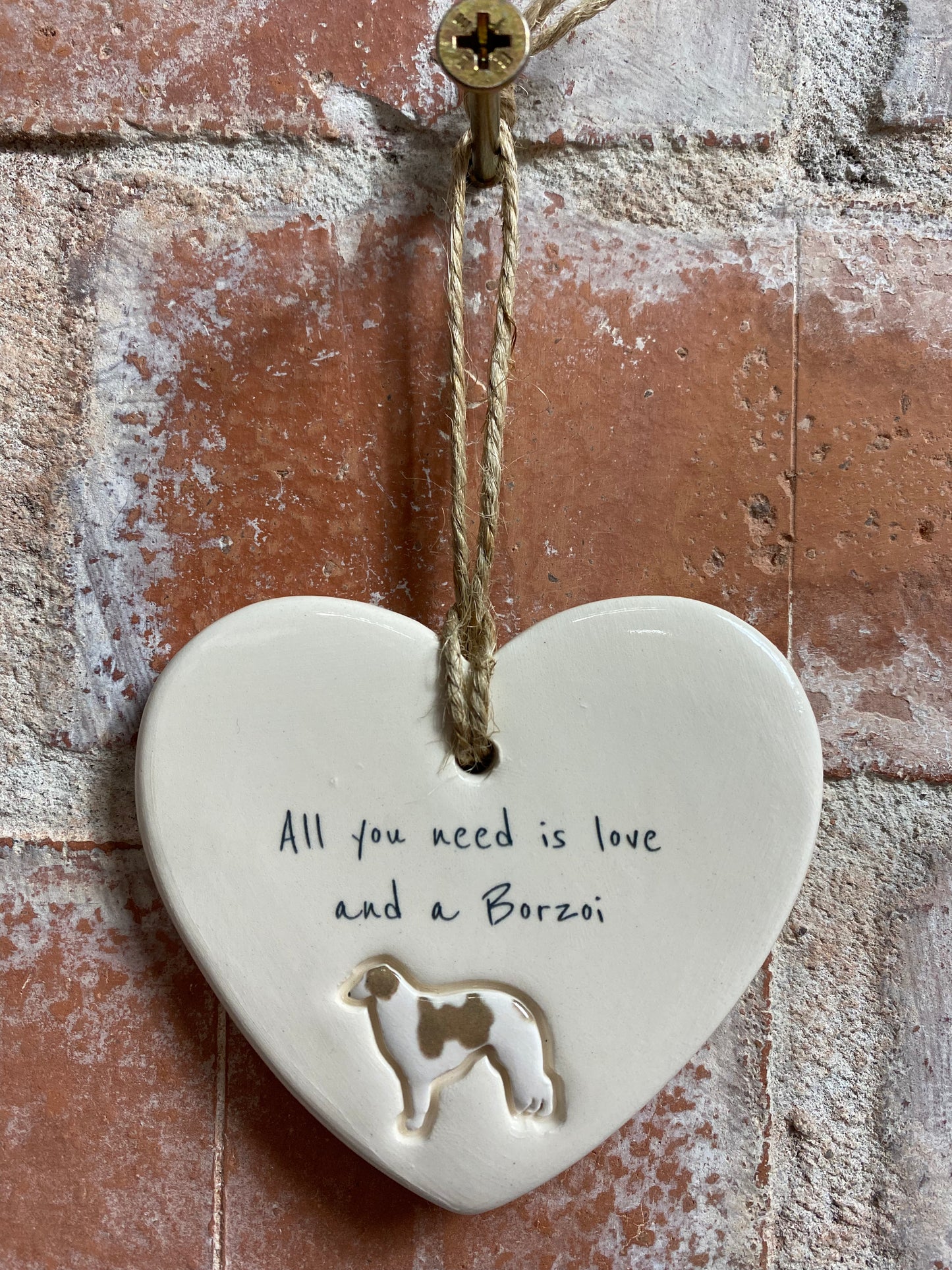 Borzoi Ceramic Heart Ornament