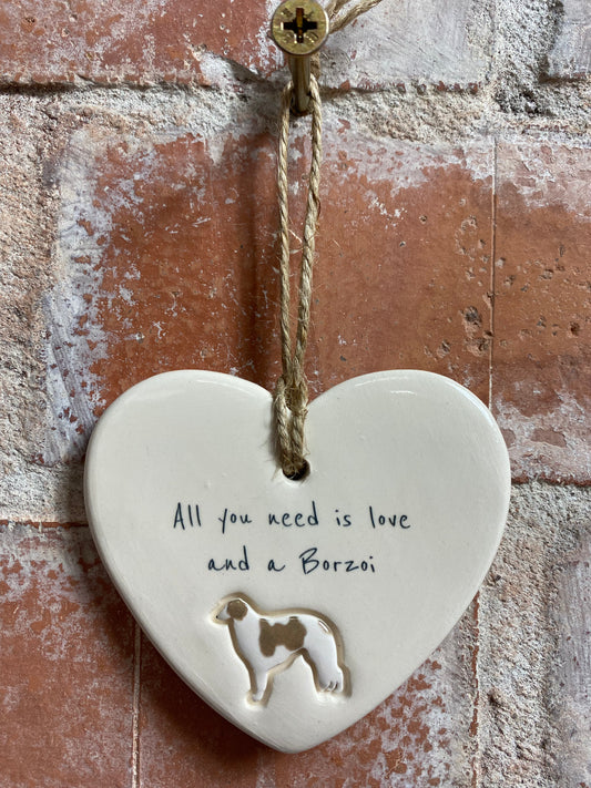 Borzoi Ceramic Heart Ornament