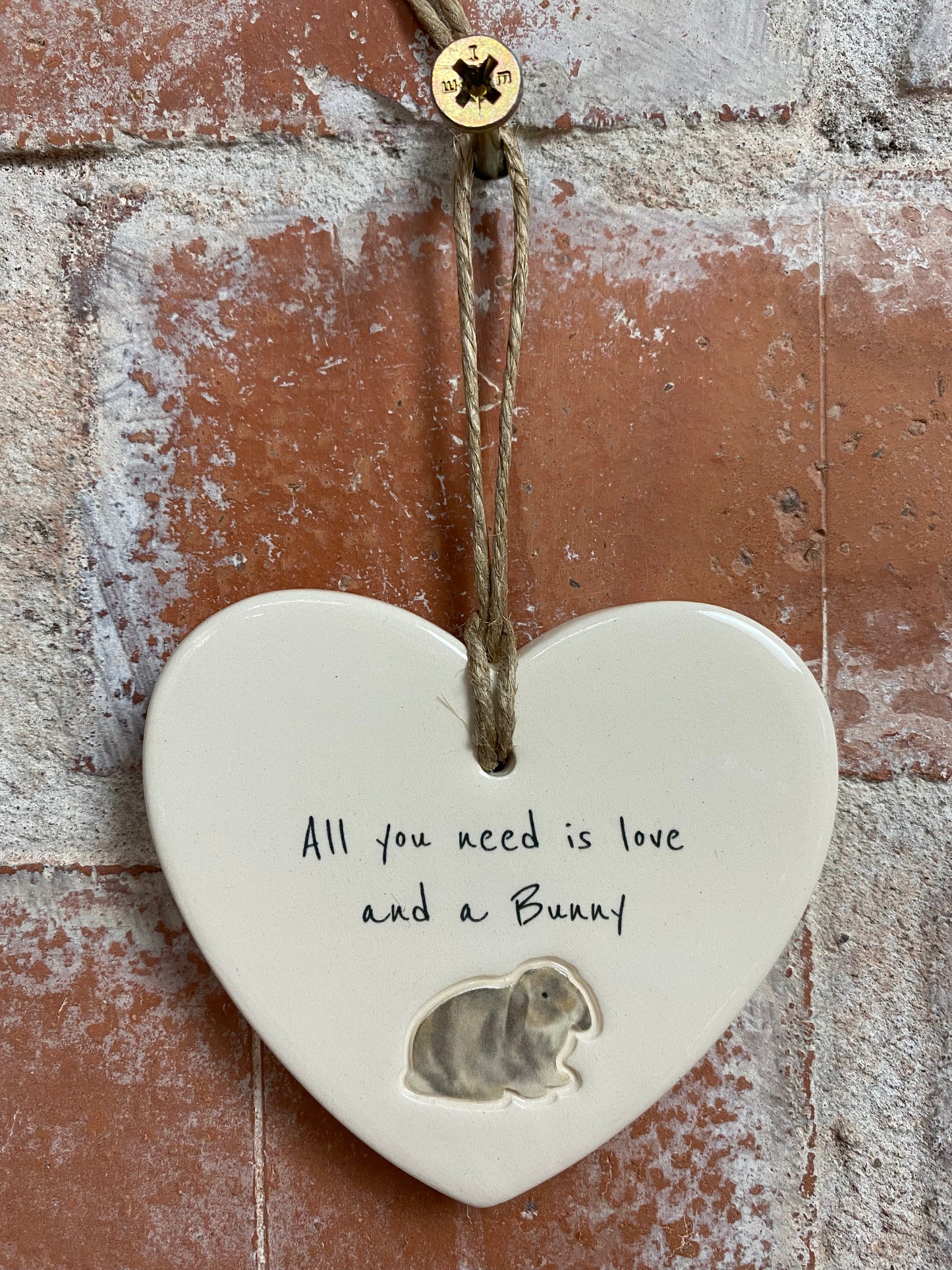 Mini Lop Bunny Ceramic Heart Ornament