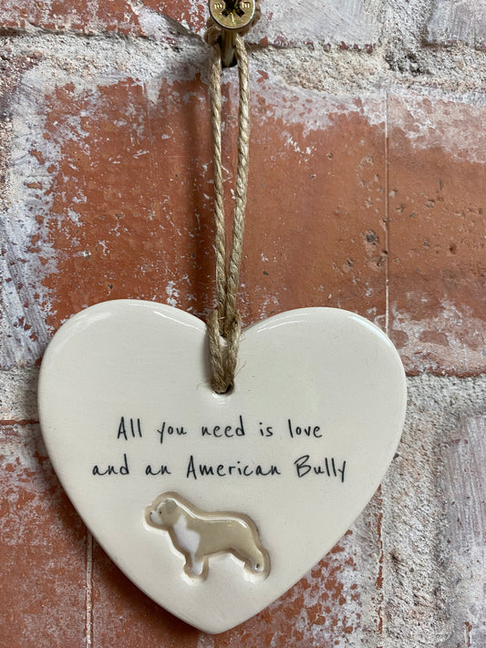American Bully Ceramic Heart Ornament