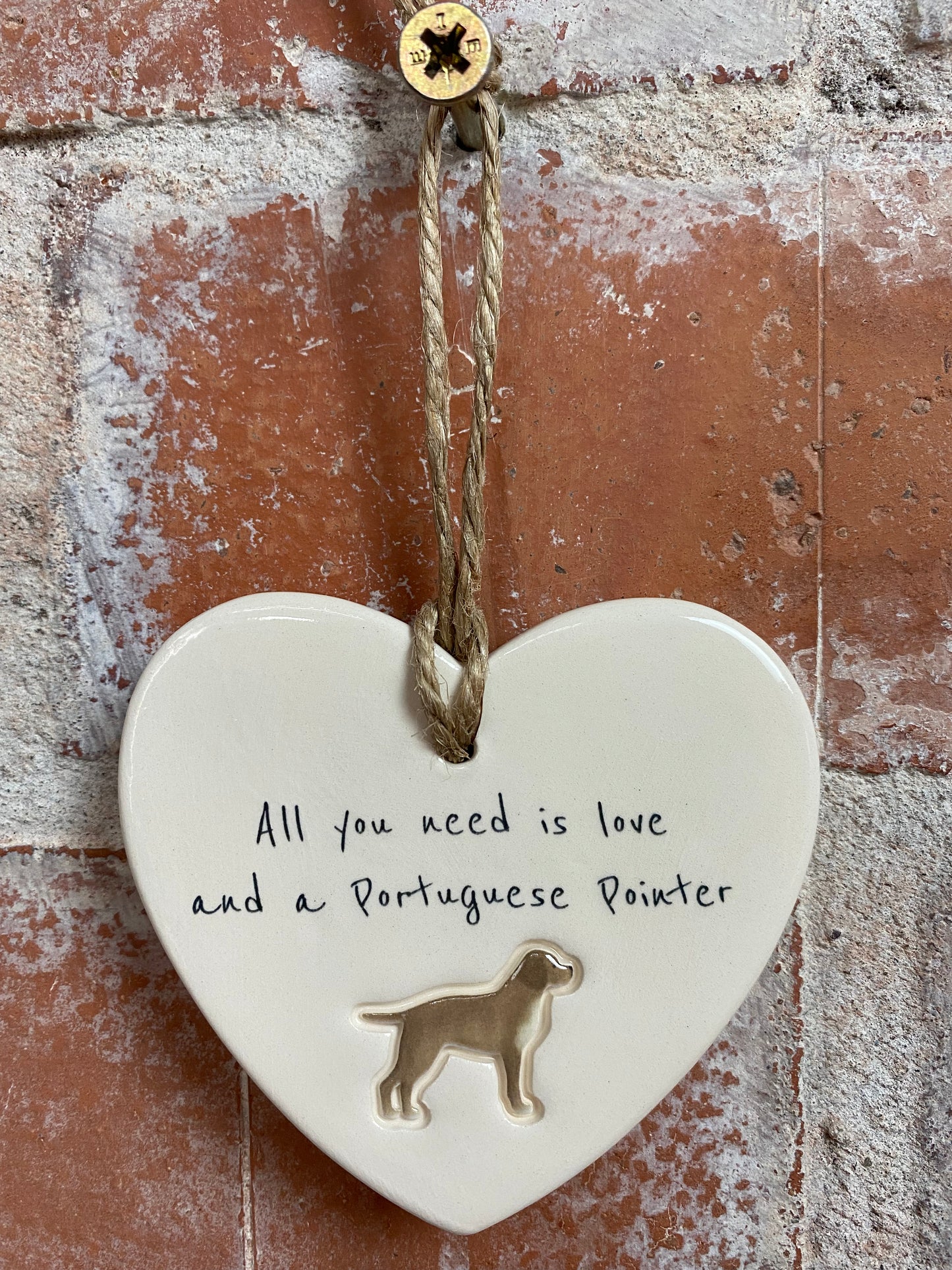 Portuguese Pointer Ceramic Heart Ornament