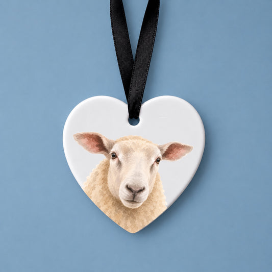 Charollais Sheep Watercolour Ceramic Heart Ornament