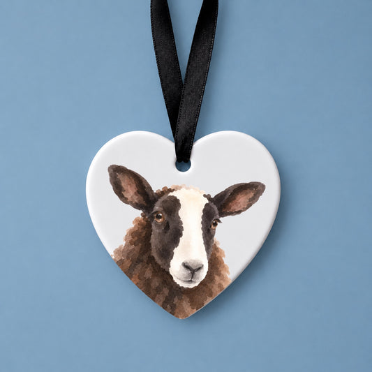 Zwartble Sheep Watercolour Ceramic Heart Ornament
