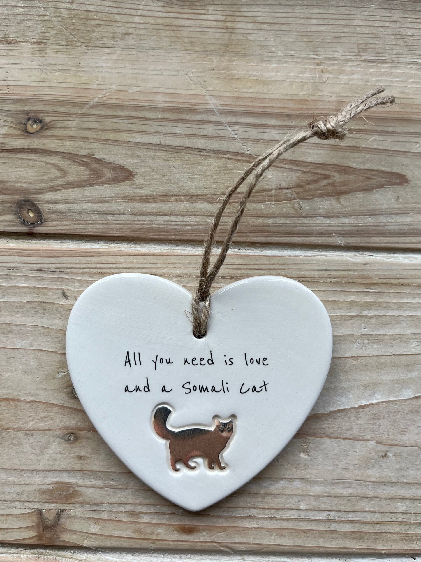 Somali cat ceramic heart