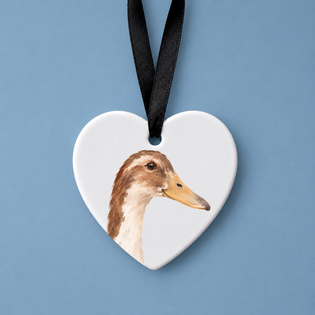 Runner Duck Watercolour Ceramic Heart Ornament