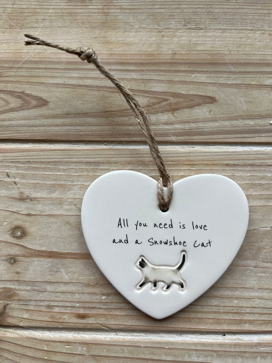 Snowshoe Cat ceramic heart