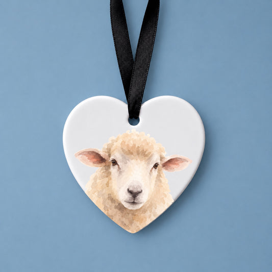 Romney Sheep Watercolour Ceramic Heart Ornament