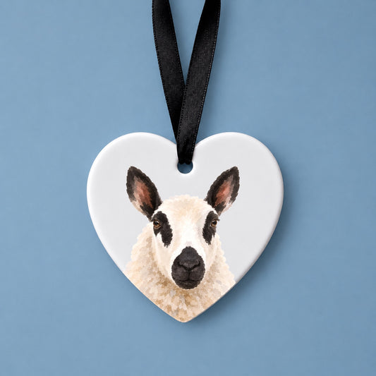 Kerry Hill Sheep Watercolour Ceramic Heart Ornament