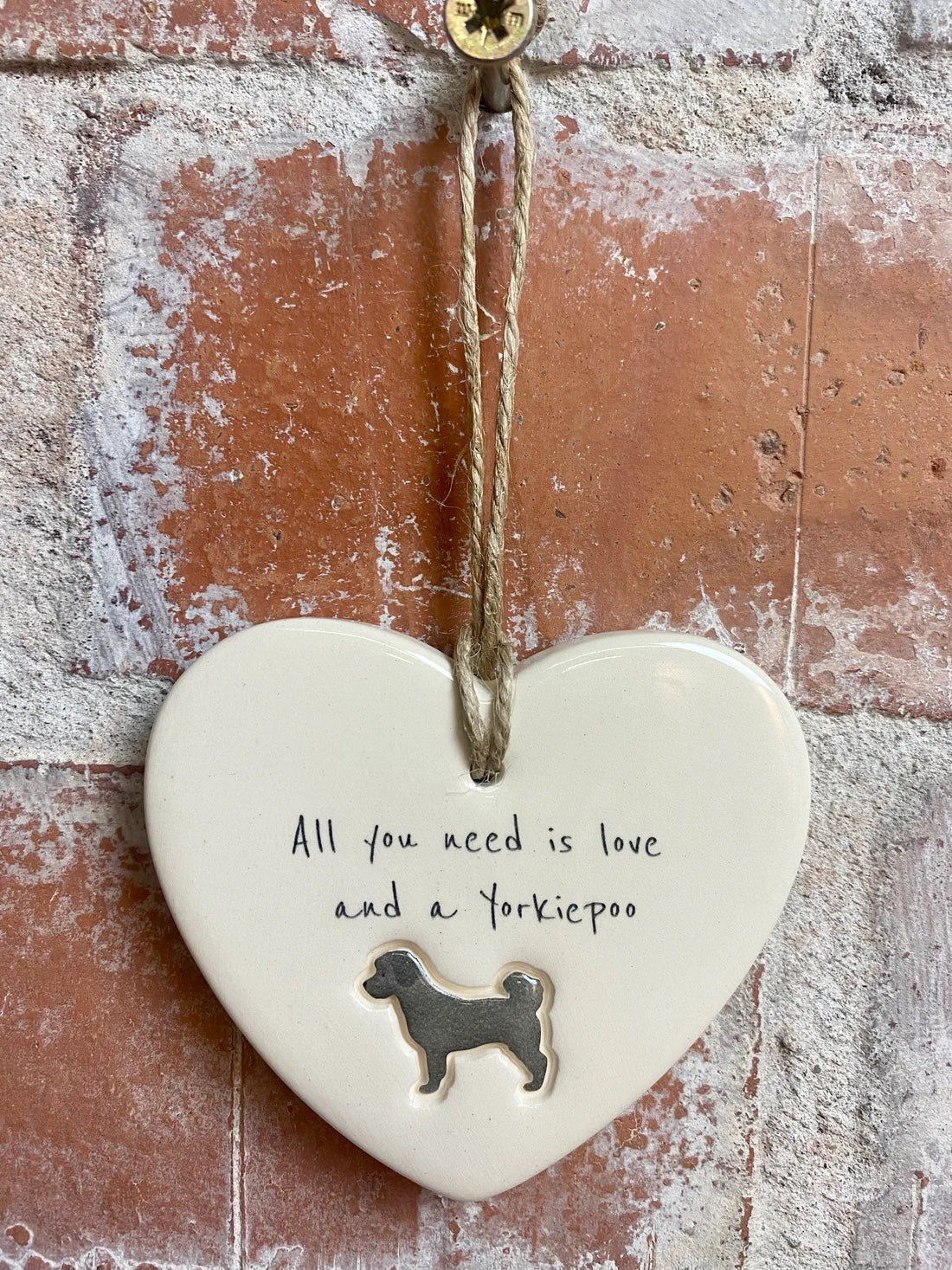 Yorkiepoo ceramic heart