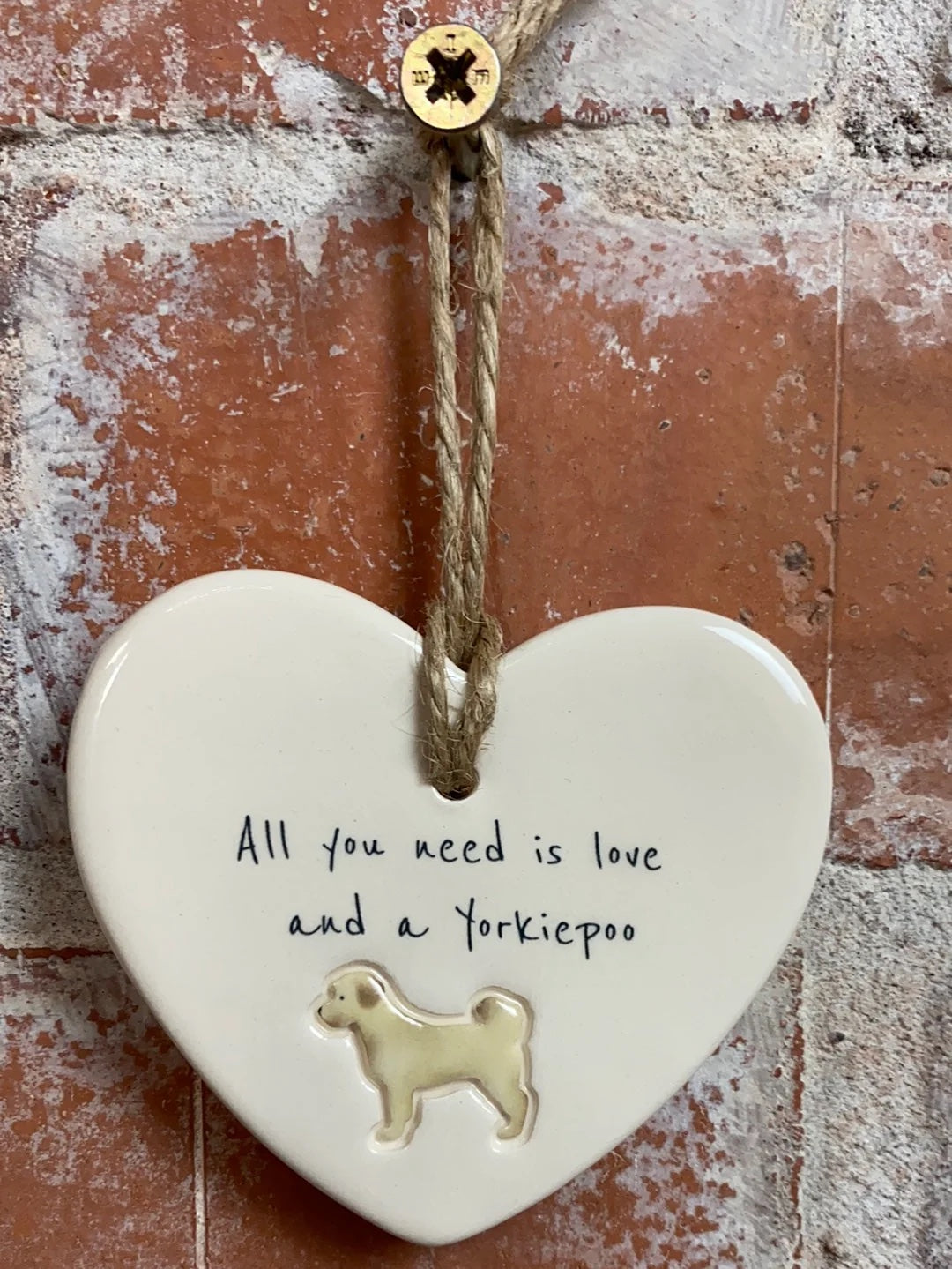 Yorkiepoo ceramic heart