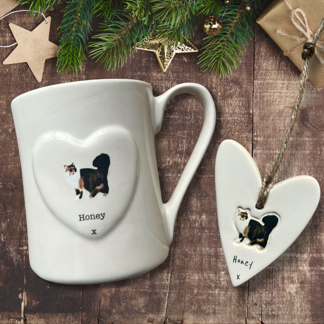 Personalised Cat Heart and Mug set